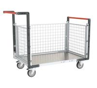 Chariot modulaire grillagé 2 dossiers + 1 ridelle plateau tôle galva 1000 x 600 mm 250 kg - 806724254
