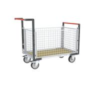Chariot modulaire grillagé 2 dossiers + 2 ridelles plateau bois 1000 x 600 mm roues rectangle 500 kg - 806724545