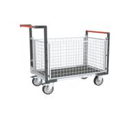 Chariot modulaire grillagé 2 dossiers + 2 ridelles plateau bois avec tapis caoutchouc 1200 x 800 mm 500 kg - 806724665