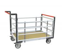 Chariot modulaire tube 2 dossiers + 2 ridelles plateau bois 1000 x 600 mm roues rectangle 500 kg - 806724515