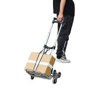 Chariot monte-escalier, cadre en aluminium, conception à 6 roues, capacité de charge 70 kg, poignée télescopique réglable, dimensions pliées compactes 58 x 30 x 10 cm