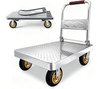 Chariot plateforme pliable, capacité de 300 kg, grandes roues, dimensions 60x40 cm. Chariot de transport professionnel pour charges lourdes, idéal pour les matériaux de construction, l'industrie et le