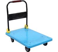 Chariot pliable bleu, plateforme de transport en PP et en fer, capacité de charge de 400 kg, chariot de transport pliable, chariot de stockage avec 4 roues en TPR, chariot pliable, chariot mobile, aid