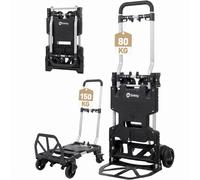 Chariot pliant 2-en-1 Sekey Sackkarre, chariot de transport jusqu'à 150 kg, plateforme en aluminium avec frein, poignée ergonomique et structure stable