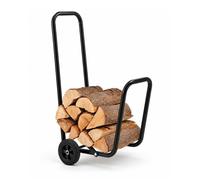 Chariot porte-bûches extérieur métal TERRE JARDIN 50 kg - roues caoutchouc - peinture antirouille noir avec housse