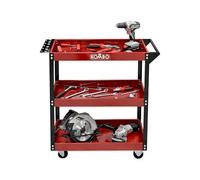 Chariot Porte-Outils 3 étagères en Acier 83 x 35 x 76 cm, Multi-usages pour Atelier, Rouge, Porte-Tabac 75 kg