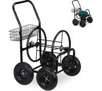 Chariot porte-tuyau noir à 4 roues