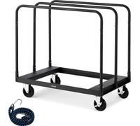 Chariot pour cloisons sèches, capacité de charge de 816 kg, chariot en acier avec roulettes pivotantes de 12,5 mm, chariot pour bois et cloisons sèches avec sangle d'arrimage et 3 mains courantes laté