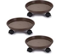 Chariot pour plantes de jardin - Lot de 3 chariots ronds pour vases à fleurs avec roues motrices aux quatre roues - Marron