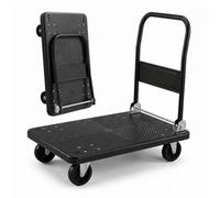 Chariot de transport Relaxdays jusqu'à 300 kg, pliable, chariot à plate-forme, poignée, 2 roulettes pivotantes, grande surface de chargement, diable, noir