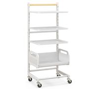 Chariot roulant en métal à 4 niveaux avec étagères réglables, blanc