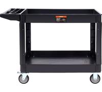 Chariot utilitaire, 2 étagères, 550 lb, chariot utilitaire roulant en plastique robuste avec roues pivotantes à 360° (2 avec freins), grande étagère à rebord, poignée de rangement ergonomique pour ent