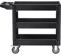 Chariot utilitaire, 3 étagères, 550 lb, chariot utilitaire roulant en plastique robuste avec roues pivotantes à 360° (2 avec freins), étagère à rebord moyen, poignée de rangement ergonomique pour entr