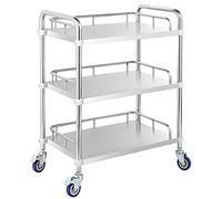 Chariot utilitaire à 3 étages en acier inoxydable avec roulettes, chariot de service de cuisine, chariot de rangement amovible pour la maison et le restaurant, 66 x 44 x 86 cm
