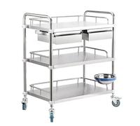 Chariot utilitaire à roulettes à 3 niveaux en acier inoxydable avec deux tiroirs pour enseignants, grand chariot de service de laboratoire pour cuisine, restaurant, laboratoire et maison