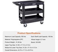 Chariot utilitaire, capacité de charge élevée, polypropylène durable, A