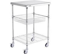 Chariot utilitaire de cuisine, 3 niveaux, chariot roulant en fil métallique d'une capacité de 470 lb, chariot de service en acier sur roulettes, chariot de rangement en métal avec panier de 76 mm, poi