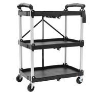 Chariot utilitaire pliable à 3 niveaux avec roues verrouillables - Solution de rangement à roulettes polyvalente pour la cuisine, la cantine, les outils et l'organisation de la maison