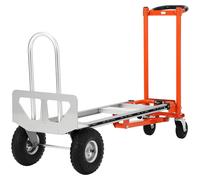 Chariote à bascule - Chariote de transport 3-en-1 - Marchepied pour escaliers - Roues anti-crevaison - Capacité de charge : 340 kg - Alliage d'aluminium - Orange et argent
