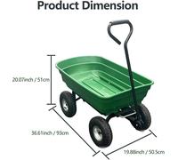Chariote à deux roues pour jardin - Brouette - Fonction basculante - Capacité de charge : 272 kg - 2 pneus à air - Couleur : vert
