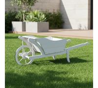 Chariote à fleurs en bois, dimensions 129x45x43 cm, avec roue et 2 poignées. Utilisable comme jardinière pour la décoration du jardin, couleur blanche