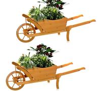 Chariote à fleurs en bois, lot de 2, dimensions 129x45x43 cm, avec roue et 2 poignées. Jardinière pour la décoration du jardin