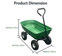 Chariote à jardin - Cuve en plastique robuste - Pneus tout-terrain - Poignée ergonomique - Capacité de charge : 250 kg - Couleur : vert