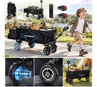 Chariote électrique avec plateau de table à roues gonflables, chariot pliable avec batterie 2 x 2,0 Ah compatible Makita, capacité de 240 litres / 120 kg, dimensions 116 x 58 x 55 cm, poignée réglable