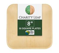 Charity Leaf - Assiettes jetables en feuille de palmier comme des assiettes en bambou | Ensemble carré | Mariages, barbecues et fêtes | Assiettes carrées (50, 8 carrés)