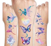 CHARLENT 110 Tatouages Temporaires à Paillettes Pour Filles Et Femmes - 12 Feuilles De Tatouages Temporaires à Paillettes, Papillon, Lune, Fée, Licorne, Sirène, pour Cadeaux de Fête