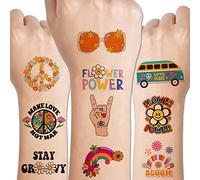 CHARLENT Tatouages Temporaires Hippies Charlent pour Enfants - 79 Tatouages Groovy des Années 70, Motif Flower Power, Paix et Amour, Pour Garçons et Filles, Fournitures de Fête D'anniversaire