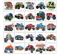 CHARLENT Tatouages Temporaires Monster Truck pour les Fêtes D'enfants - 74 Feuilles Individuelles Tatouages Monster Truck Pour Les FêTes D'Anniversaire des Garçons Remplissage de Sacs Cadeaux
