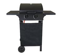 CHARLES BENTLEY Barbecue gaz 2 brûleurs avec allumage auto, thermomètre, plaque chauffante, étagères, grille en acier, noir, idéal jardin et fêtes (101x96.5cm)