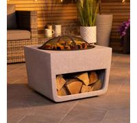 CHARLES BENTLEY Brasero carré Magnesia 50cm avec Couvercle grillagé, Grille de Cuisson, tisonnier, Design Moderne, léger, pour Bois et Charbon, Jardin terrasse (52x52x48cm)
