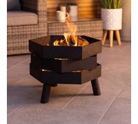 CHARLES BENTLEY Brasero Hexagonal Moderne 46cm, Acier thermolaqué Noir, résistant à la Chaleur et Rouille, avec tisonnier, Design Contemporain (46x46x35.5cm)