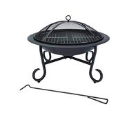 CHARLES BENTLEY Brasero Rond Noir extérieur, Peinture résistante à la Chaleur, émail Acier, avec Grille Cuisson, Bois/Charbon, Montage Facile, pour Jardin terrasse (56x43cm)