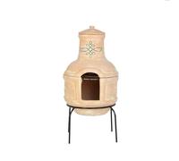 CHARLES BENTLEY Cheminée mexicaine petite en argile terracotta avec grille BBQ, couvercle anti-pluie, design artisanal, support inclus, facile à monter, rustique (75x35cm)