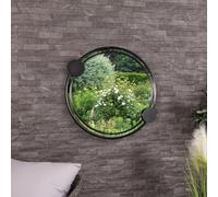 CHARLES BENTLEY Miroir Rond Mural Warsaw, décor Jardin, Cadre Noir, résistant météo, Verre 4mm incassable, Fer et Aluminium, 1 Point de Suspension (65x58cm)