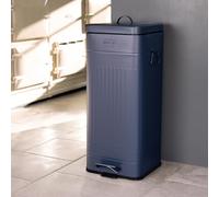 CHARLES BENTLEY Poubelle cuisine 30L carrée en acier bleu foncé, design rétro, avec pédale, poignées latérales et de couvercle, seau intérieur, pratique et esthétique (67x27x27cm)
