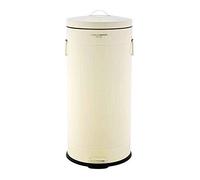 CHARLES BENTLEY Poubelle cuisine 30L en acier, design rétro rond, crème, avec pédale, poignées latérales et de couvercle, seau intérieur amovible, esthétique et pratique (68.5x29cm)