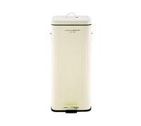 CHARLES BENTLEY Poubelle cuisine 30L en acier, forme carrée, crème, design rétro, avec pédale, poignées, seau intérieur, facile à vider, pratique et moderne (67x27cm)