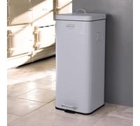 CHARLES BENTLEY Poubelle cuisine carrée 30L gris clair, style rétro, en acier, avec pédale, poignées, seau intérieur, design pratique pour cuisine moderne (67x27cm)