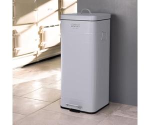 CHARLES BENTLEY Poubelle cuisine carrée 30L gris clair, style rétro, en acier, avec pédale, poignées, seau intérieur, design pratique pour cuisine moderne (67x27cm)