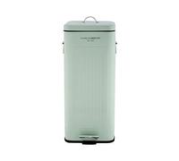 CHARLES BENTLEY Poubelle cuisine carrée 30L verte, design rétro, acier, avec pédale, poignées latérales et couvercle, seau intérieur amovible, pratique et déco (67x27cm)