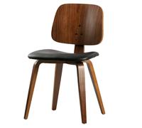 CHARLES - Chaise aspect cuir et bois Noyer Marron