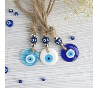 Charm œil bleu fait main - Pendentif œil maléfique, suspension murale décorative en verre avec plusieurs options de couleurs, perles dorées & blanches, amulette protectrice pour la , décoration de la 