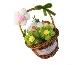 Charmant panier à marguerites fabriqué à la main pour décoration d'étagère | Mélange d'osier et de tricot, construction, artisanat artisanal, texture unique, pour une présentation polyvalente