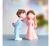 Charmante figurine de couple en résine bleue, statue miniature romantique de mariée et marié pour tableau de bord de voiture, cadeau de maison et de mariage, décoration élégante