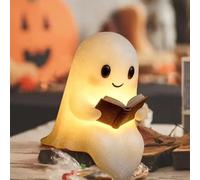 Charmante lampe fantôme - Fantôme en train de lire - Décoration d'Halloween - Fonctionne sur piles - 16 cm - PVC
