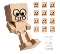 Charmante petite figurine en bois qui se balance avec 12 expressions, Figurine, Shaking Wooden Man Fi-gurine d'homme en Bois Tremblant IntéRessant 8x5 Cm, Woody Decoration Voiture, Cadeau CréAtive